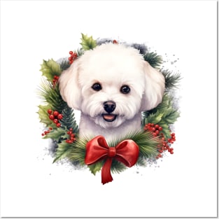 Christmas Bichon Frisé Dog Wreath Posters and Art